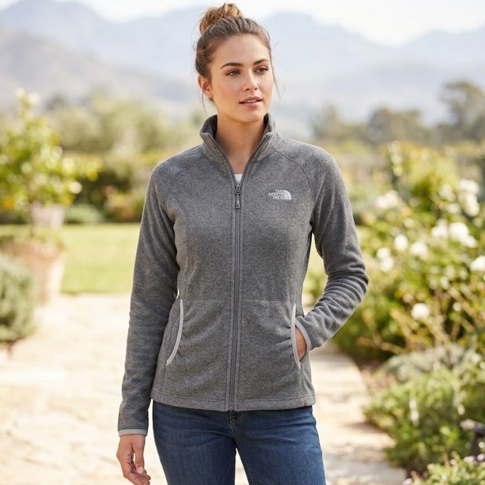 The North Face Fleece Jacket Womens S Gray Polartec Full Zip Mock Neck Hiking